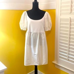 ELOQUII White Scoop Neck Dress with Puff Sleeves, Size 14
